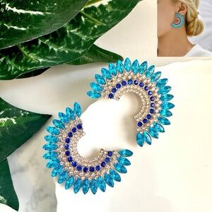 2/$30🌵 Blue Curve Crystal Rhinestone Earrings Arch Bohemian Jewelry Boho NEW
